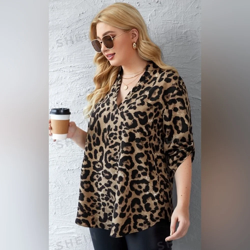 Plus SHEIN Leopard Blouse - Picture 1 of 7